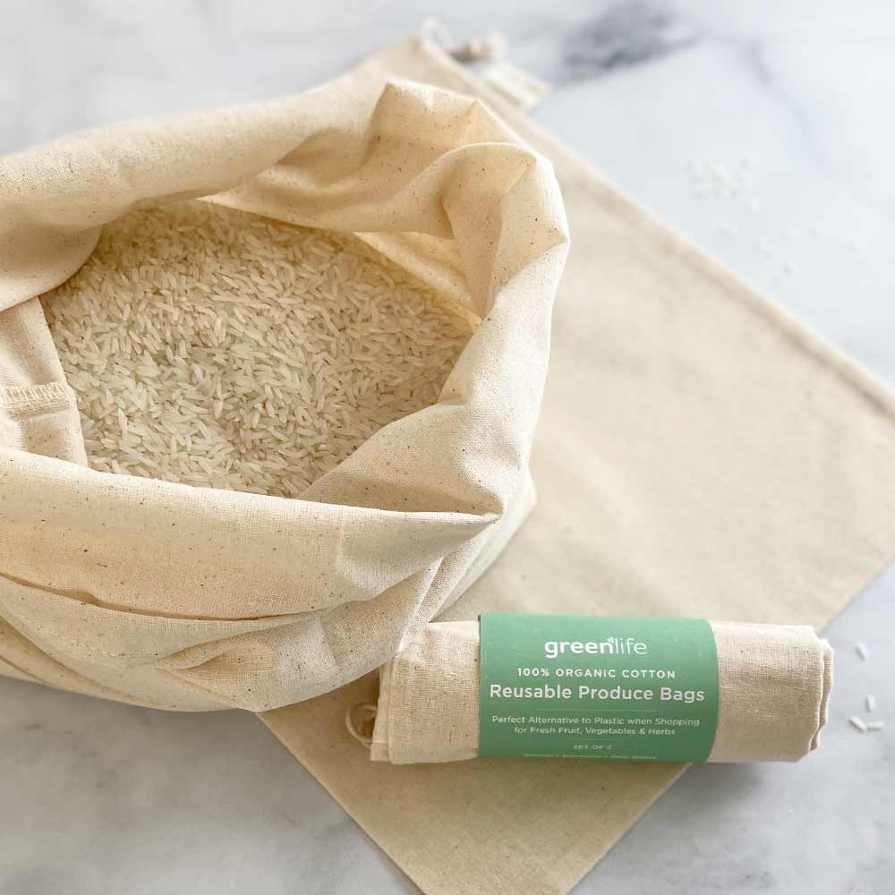 Organic Cotton Muslin Reusable Produce Bags (Set of 2)